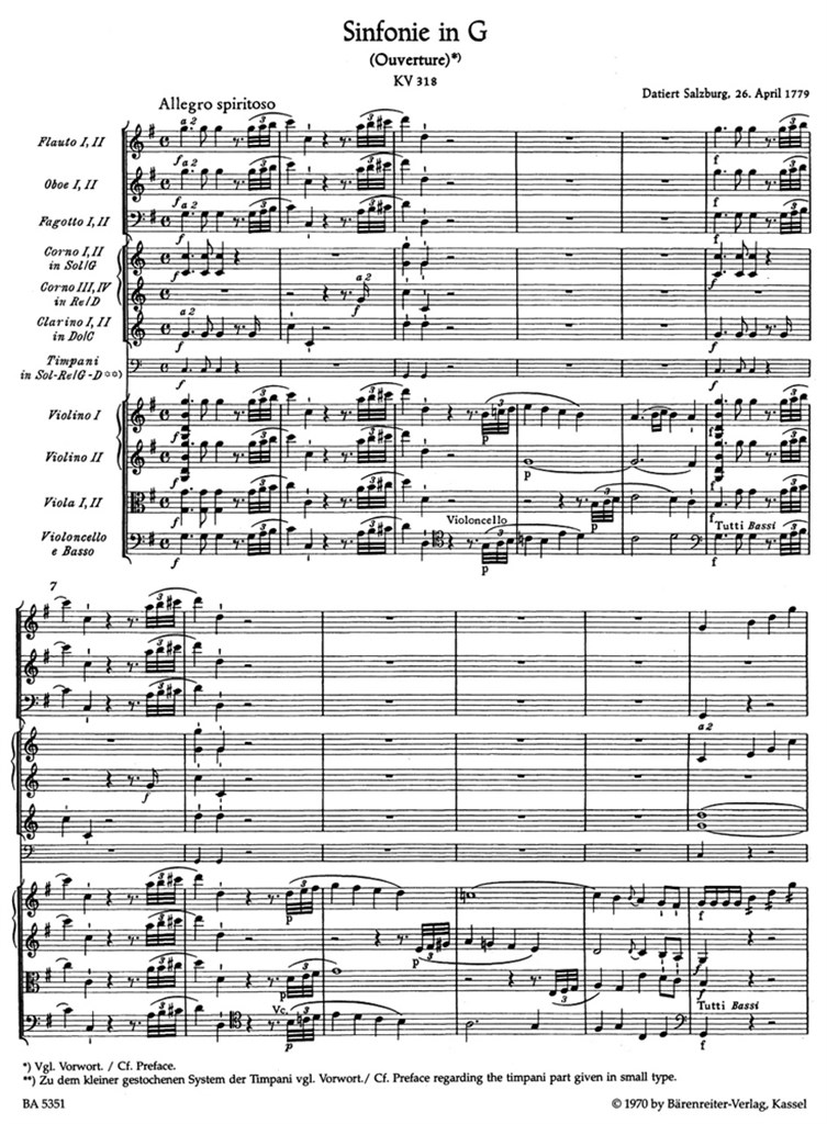 Sinfonie (Ouverture) No. 32 G major KV 318
